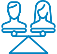 Blue outline icon of male and female figures on scales, representing FILE FOR DIVORCE.