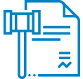 Blue outline icon of a gavel and document, representing DRAFT A PRENUP.