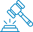 Blue outline icon of a gavel striking, representing Obtain a Protection Order.